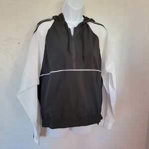 Adidas Wind Breaker Jacket Medium Half Zip Hooded Black & White Long Sleeve